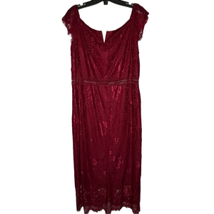 Red Wine Lace Cocktail Dress Womens Sz 10 Short Sleeve Midi Formal Party Evening